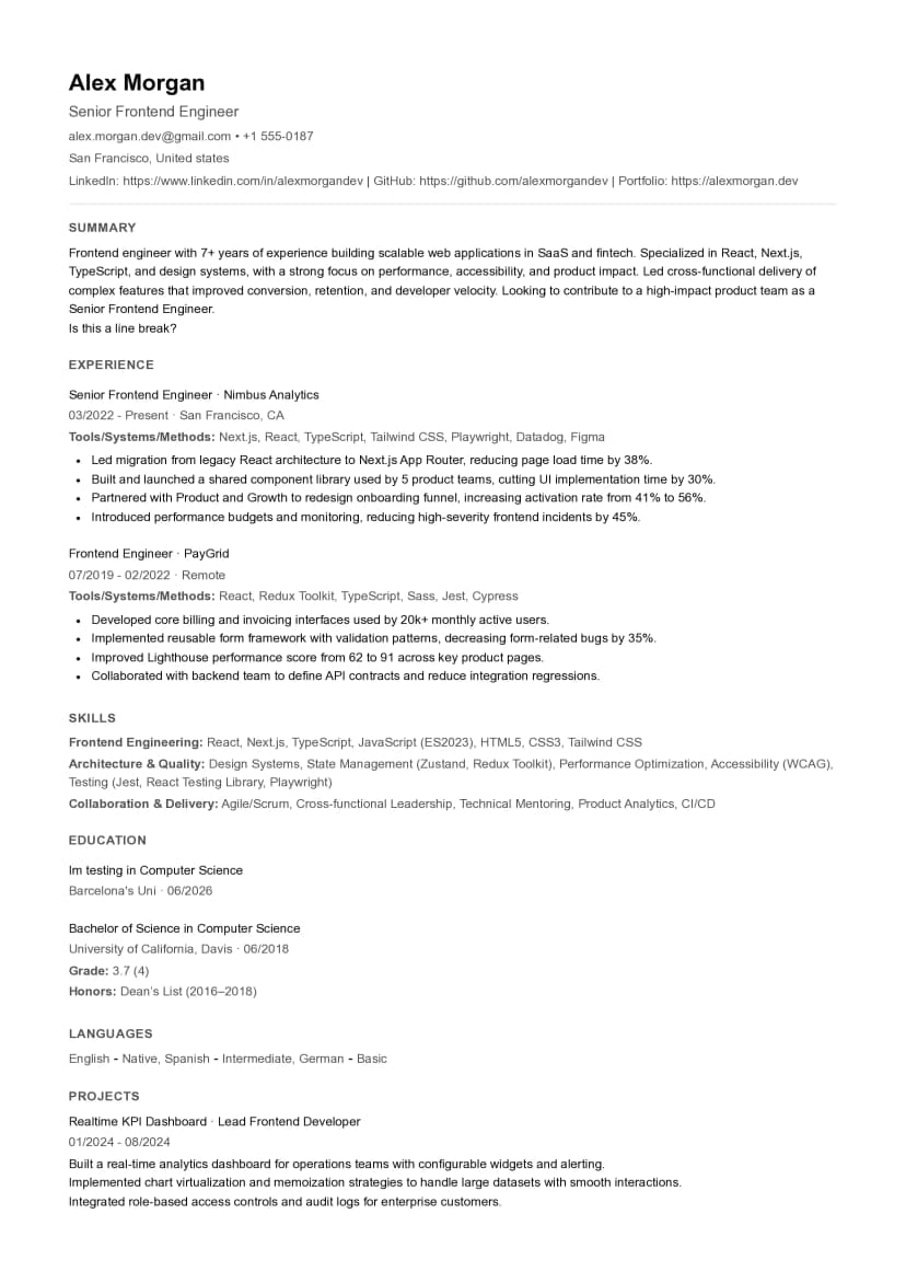 ATS-Friendly CV Template Preview